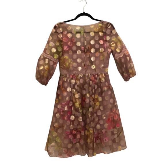 Marchesa Notte V-Neck Bubble Sleeve Polka Dot Cocktail Dress Blush Size 4 - Picture 11 of 16